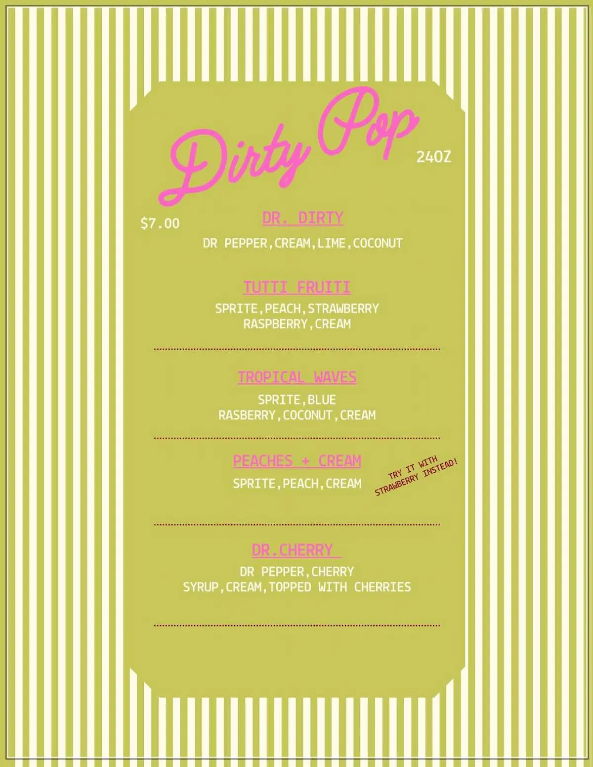 Current Joyful Squeeze Co. menu page 1